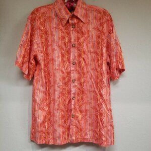 Ron Chereskin Mens Small Button Up Orange Hawaiian Shirt Short Sleeve Casual